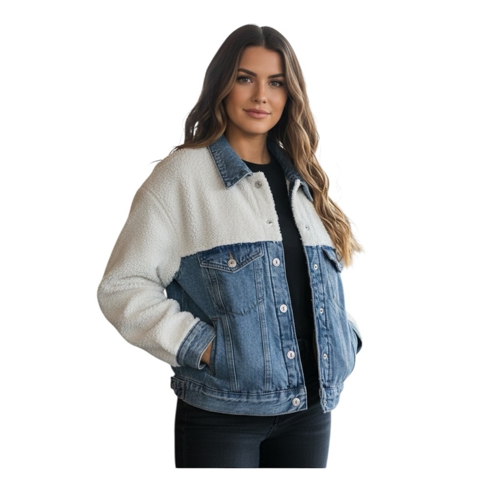 Nicole Miller 90's Vintage Inspired Sherpa Denim Lined Women's size large